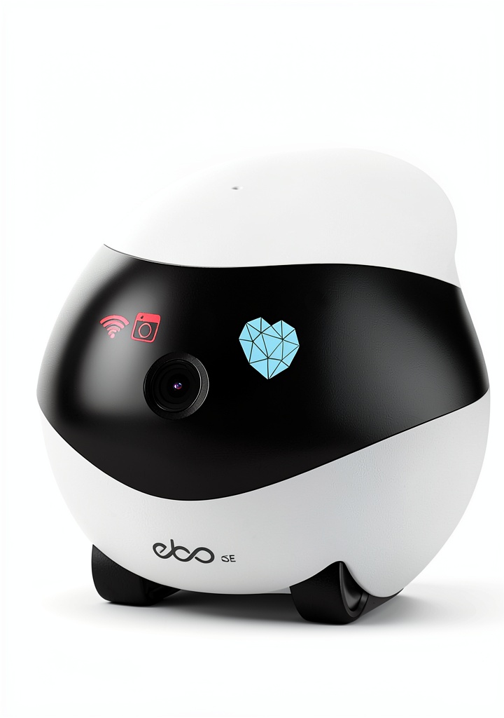EBO SE pet camera moving on wheels in a living room